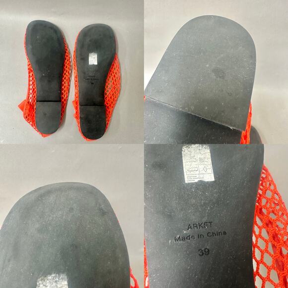 Arket Red Fishnet Ballet Flats Euro Size 39‎ US 8.5 Sheer See Through Round Toe - Picture 15 of 16